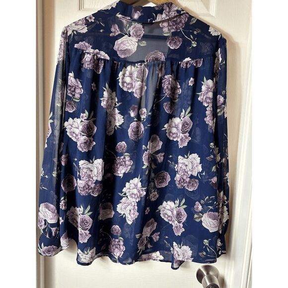 ModCloth Floral Long Sleeve Sheer Button Up Shirt Womens 3X Blouse Work Top Flaw - Picture 6 of 10